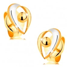 Vtični uhani iz 14-k zlata – loka iz belega in rumenega zlata, kroglica