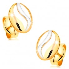 Dvobarvni uhani iz 14-k zlata – ovalen obris z valom iz belega zlata