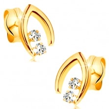 Diamantni uhani iz 14-k rumenega zlata – dva diamanta v koničasti konjski podkvi