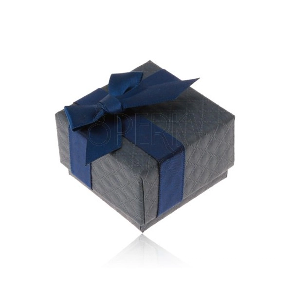 Darilna škatlica za prstan, obesek in uhane, temno modre barve, pentlja