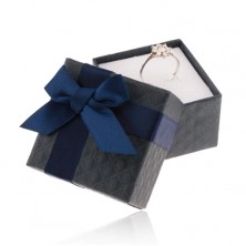Darilna škatlica za prstan, obesek in uhane, temno modre barve, pentlja