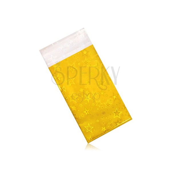 Celofanska vrečka zlate barve - večja, zvezdast vzorec, mavričast lesk