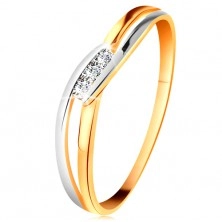 Diamantni prstan iz 14-k zlata, trije prozorni briljanti, razcepljena valovita kraka