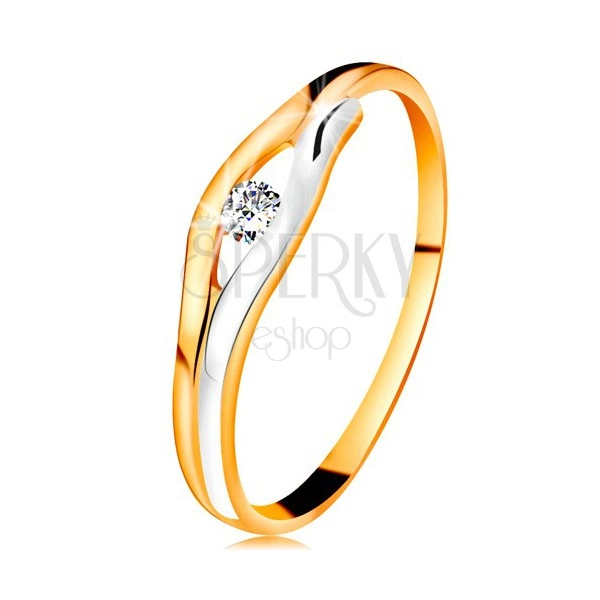 Briljantni prstan iz 14-k zlata – diamant v ozkem izrezu, dvobarvne linije