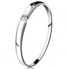 Diamantni prstan iz 14-k belega zlata – prozoren briljant, rahlo zaobljena kraka