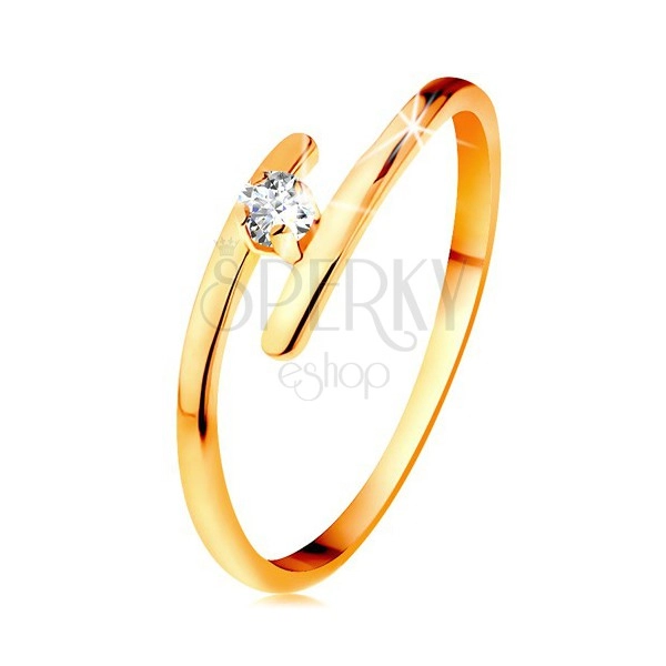 Diamantni prstan iz 14-k rumenega zlata – lesketav prozoren briljant, ozka podaljšana kraka