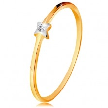 Dvobarven prstan iz 14-k zlata – zvezda s prozornim briljantom, tanka kraka