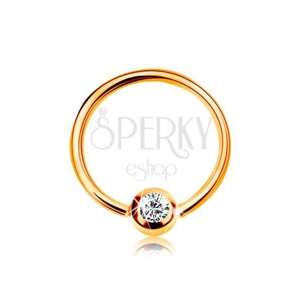 Piercing iz 14-k zlata – sijoč obroček in kroglica z vdelanim prozornim cirkonom, 8 mm
