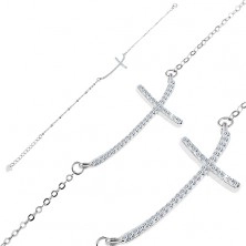 Zapestnica iz srebra 925 – lesketav cirkonski križ na verižici iz ovalnih členov