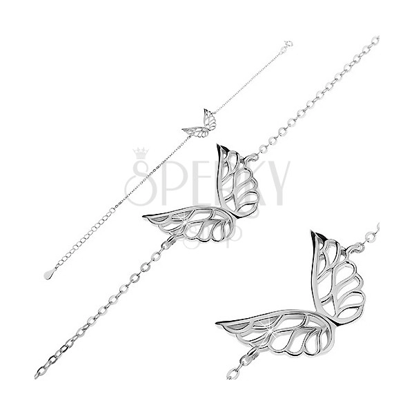 Zapestnica iz srebra 925 – izrezana angelska krila, verižica iz ovalnih členov