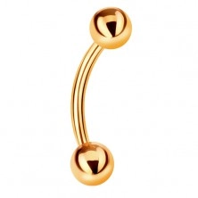 Piercing iz 9-k rumenega zlata – sijoči gladki kroglici, ukrivljena ročka, 12 mm