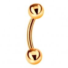 Piercing iz 9-k rumenega zlata - ukrivljena ročka, sijoči gladki kroglici, 8 mm