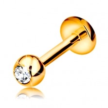 Piercing iz 9-k rumenega zlata – za ustnico, brado in nad ustnico, kroglica z navojem, 6 mm