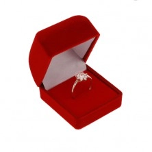 Žametna škatlica za prstan ali uhane, rdeče barve, prirezan pokrov