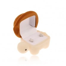 Škatlica za prstan ali uhan, rjavo-kremasta žametna želva