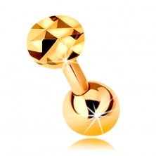 14-k zlati piercing za uho – sijoča ravna ročka in lesketav krog, 5 mm