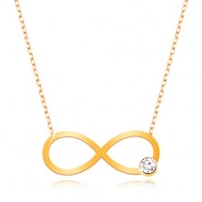 Ogrlica iz 9-k rumenega zlata – sijoč simbol neskončnosti s prozornim cirkonom, verižica