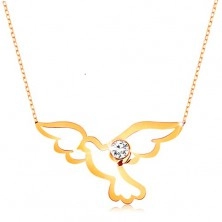 Ogrlica iz 9-k rumenega zlata – sijoča golobica s prozornim cirkonom, verižica