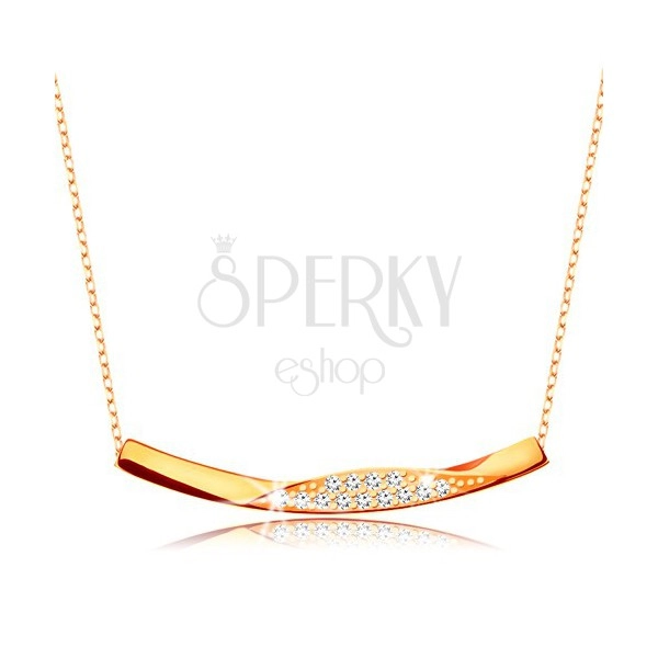 9-k zlata ogrlica - verižica iz ovalnih členov, sijoča ukrivljena linija s cirkoni