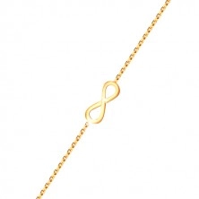 Ogrlica iz 9-k zlata – ozek obesek s prozornimi cirkoni, simbol neskončnosti