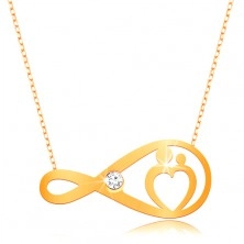 Ogrlica iz 9-k zlata – tanka verižica, simbol neskončnosti s prozornim cirkonom in srcem