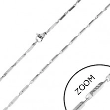 Jeklena verižica srebrne barve – ozki oglati členi z zarezami, 3 mm