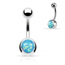 Jeklen piercing za popek srebrne barve, kroglica z umetnim opalom
