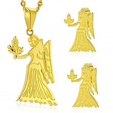 Jeklen komplet zlate barve, obesek in uhani, zodiakalno znamenje DEVICA
