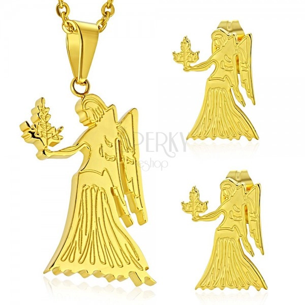 Jeklen komplet zlate barve, obesek in uhani, zodiakalno znamenje DEVICA
