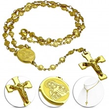 Jeklena ogrlica zlate barve z medaljonom svete Marije in križem