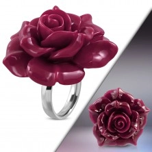 Prstan iz jekla 316 L - velika rožnato-vijoličasta cvetoča vrtnica iz smole