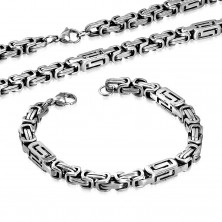 Komplet iz kirurškega jekla - ogrlica in zapestnica srebrne barve, kvadrati z izrezi