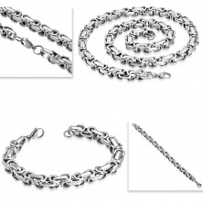 Jeklena ogrlica in zapestnica, debela oglata verižica srebrne barve