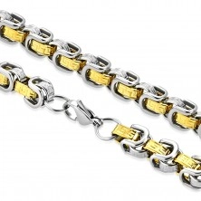Komplet iz kirurškega jekla - ogrlica z zapestnico, dvobarvni členi, grški ključ