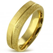 Oglat prstan iz kirurškega jekla zlate barve - peskan in satenast pas, 7 mm
