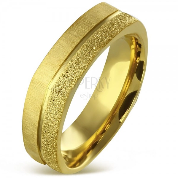 Oglat prstan iz kirurškega jekla zlate barve - peskan in satenast pas, 7 mm