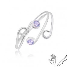 Prstan iz srebra 925 za prste na roki ali nogi, tanka kraka z vijoličastimi cirkoni