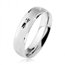 Poročni prstan iz srebra 925, mat izbočena površina z bleščečimi zarezami, 6 mm