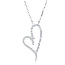 Ogrlica iz srebra 925, nesimetrično srce s prozornimi cirkoni