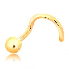 Ukrivljen piercing za nos iz 14-k zlata - sijoča kroglica, 2,5 mm