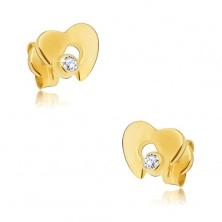 Diamantni uhani iz 14-k rumenega zlata - sijoče srce z izrezom in prozornim briljantom