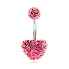 Jekleni piercing za popek, kroglica in srce, lesketavi rožnati cirkoni