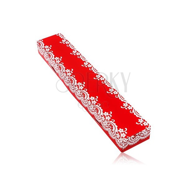 Rdeča darilna škatlica za verižico ali zapestnico, vzorec bele čipke