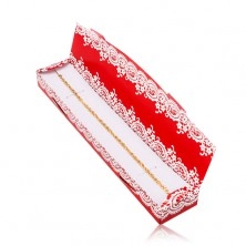 Rdeča darilna škatlica za verižico ali zapestnico, vzorec bele čipke