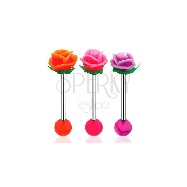 Piercing za jezik, ročka iz jekla 316 L, akrilna kroglica in UV-vrtnica