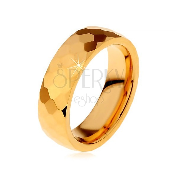 Volframov prstan zlate barve, izrezani sijoči šesterokotniki, 8 mm