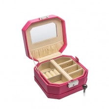Rožnata škatlica za nakit iz umetnega usnja 2 v 1, sijoča kovinska zaponka
