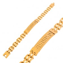 Zapestnica iz kirurškega jekla zlate barve, mat ploščica z grškim ključem