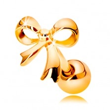 Piercing za uho iz 14-k rumenega zlata - sijoča zavezana pentlja