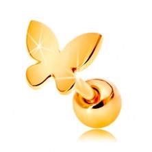14-k zlati piercing za uho - sijoč ploščat metuljček